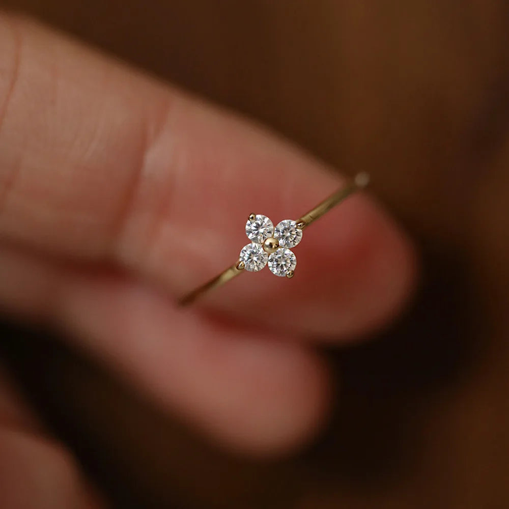 Gorgeous Four-Leaf Clover Flower Ring