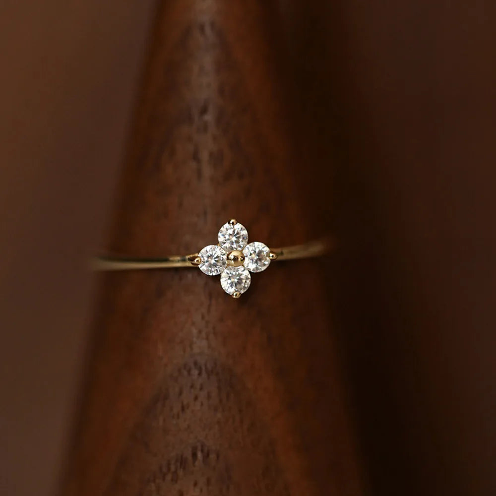Gorgeous Four-Leaf Clover Flower Ring