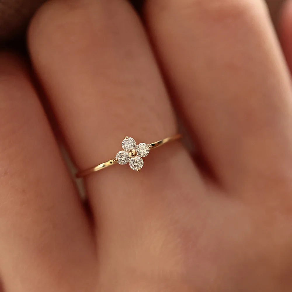 Gorgeous Four-Leaf Clover Flower Ring
