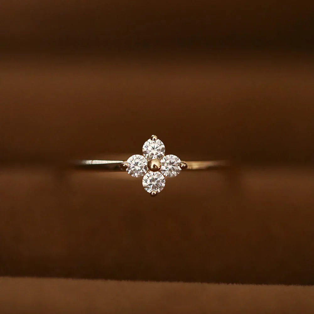 Gorgeous Four-Leaf Clover Flower Ring