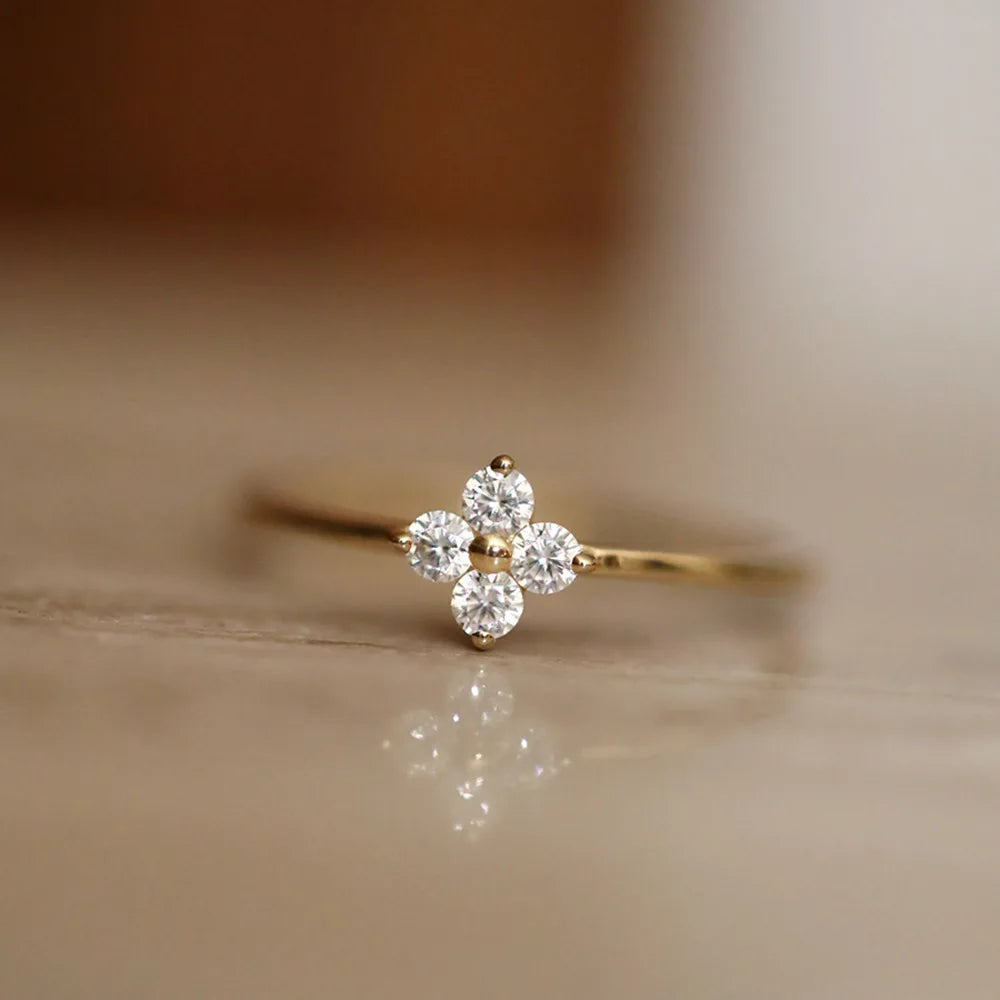 Gorgeous Four-Leaf Clover Flower Ring