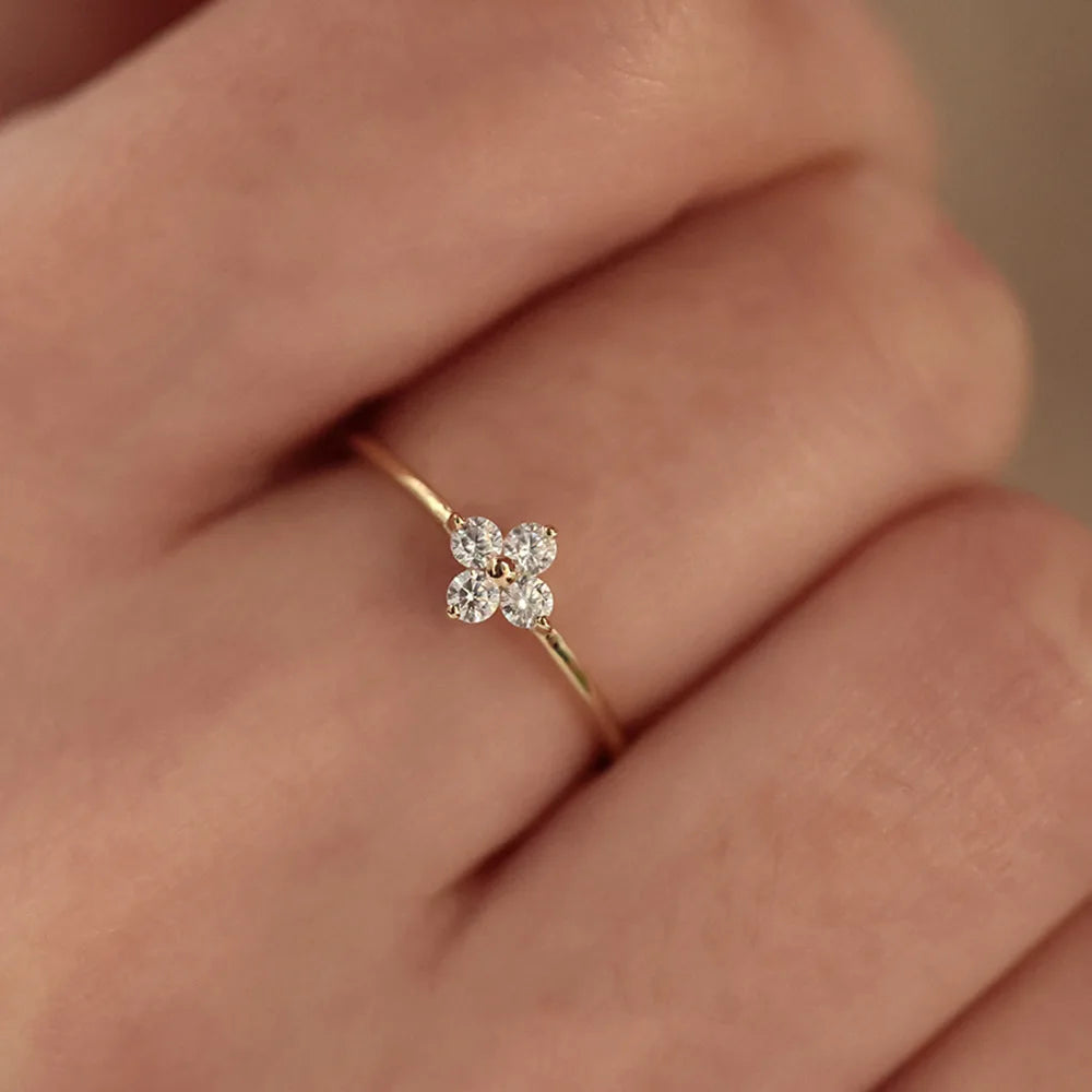 Gorgeous Four-Leaf Clover Flower Ring