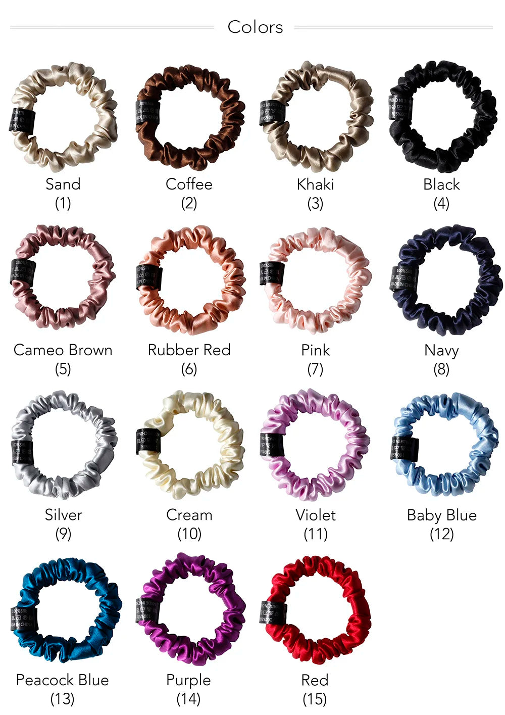 100% Pure Mulberry Silk Scrunchies Hair Ties