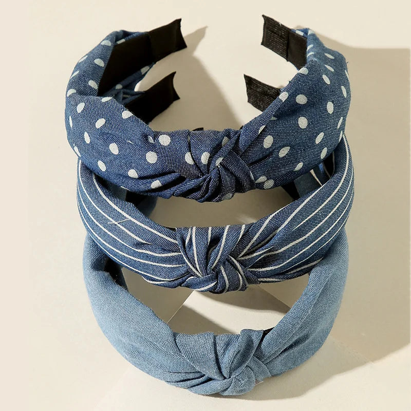 Knotted Denim Print Headband for Women and Girls