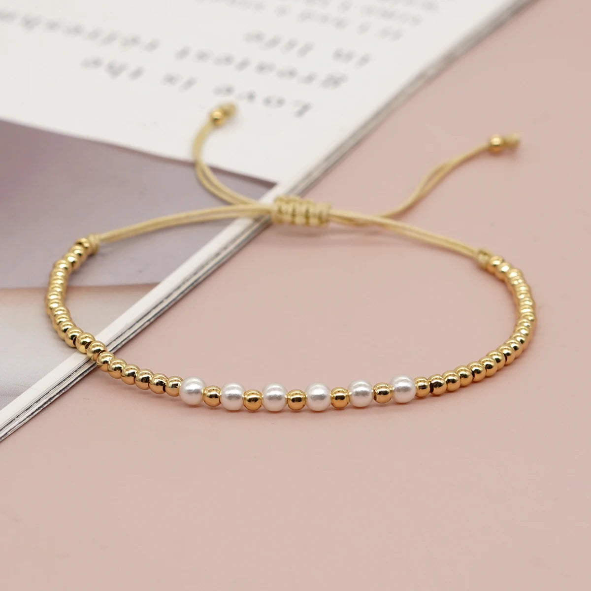 Golden Beaded and Pearl Essence Charm Bracelet