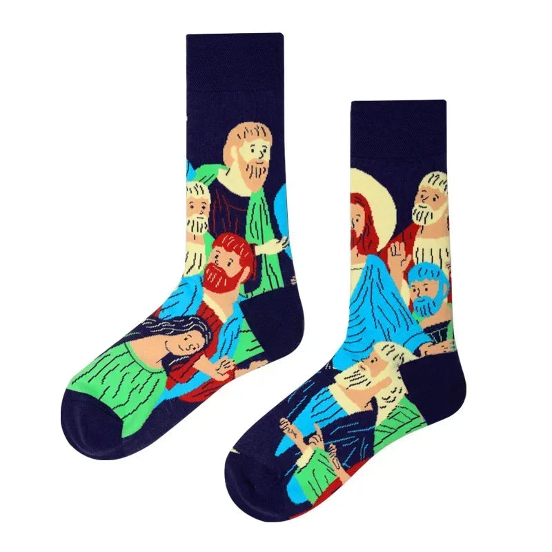 New Fashion Socks AB Asymmetric Mandarin Duck Socks for Men and Women Medium High Tube Cotton Socks