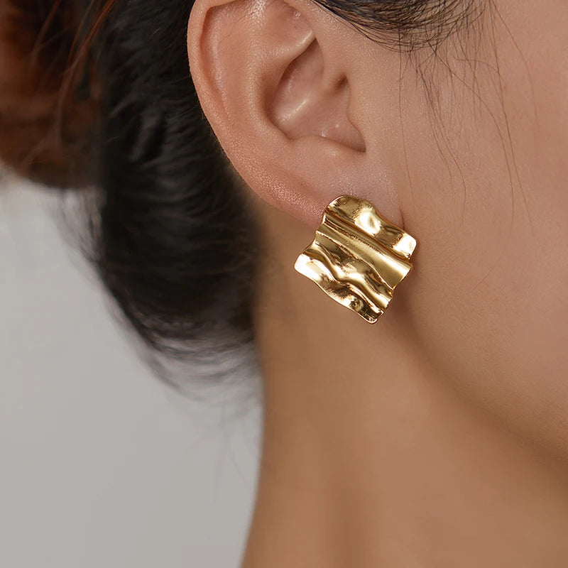 Geometric Pleated Stud Earring Set