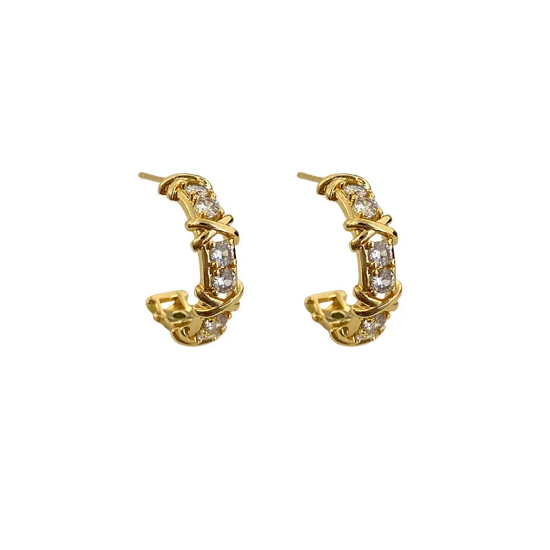 Chic Inlaid X-Shape Cross C-Shaped Earrings