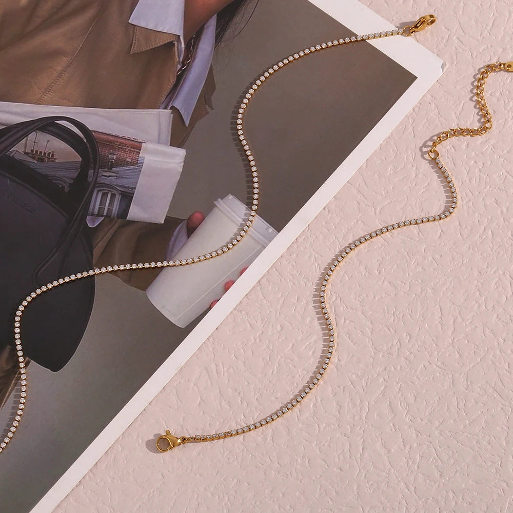 Minimalist Zircon Chain Necklace and Bracelet Set