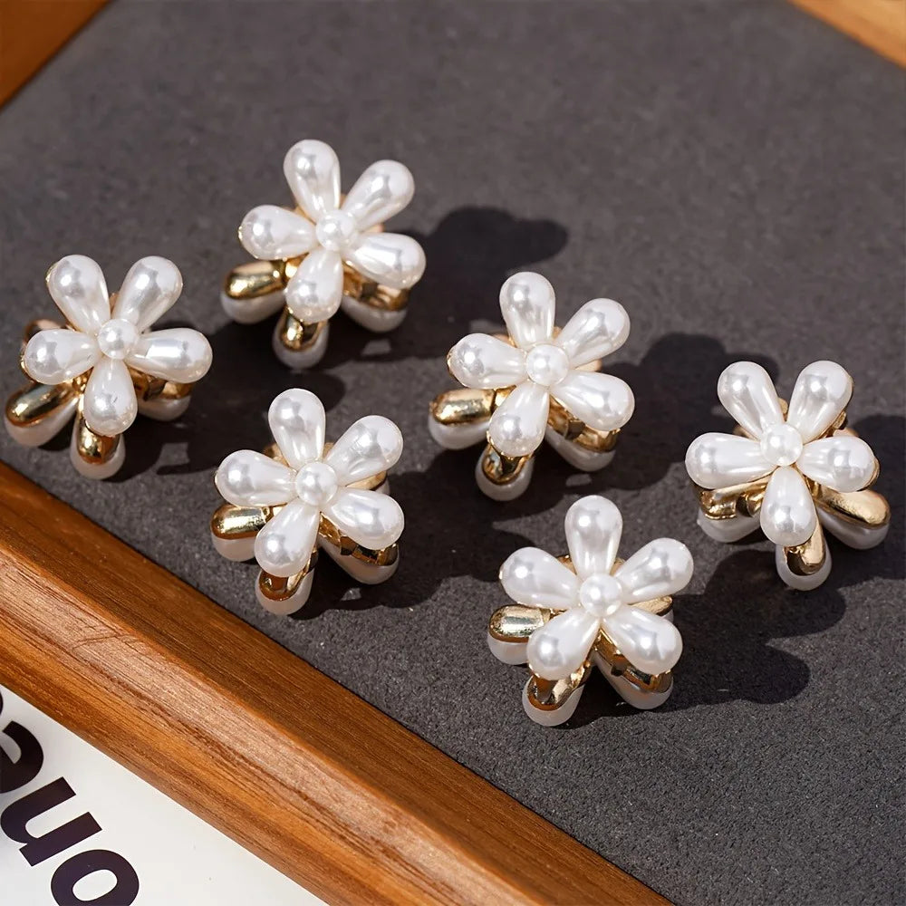 Flower-Shaped Hair Clips with Faux Pearl Accents