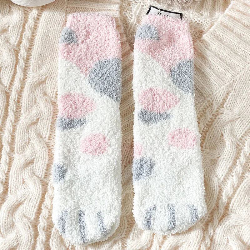 Cozy Cat Claw Coral Velvet Socks for Autumn & Winter