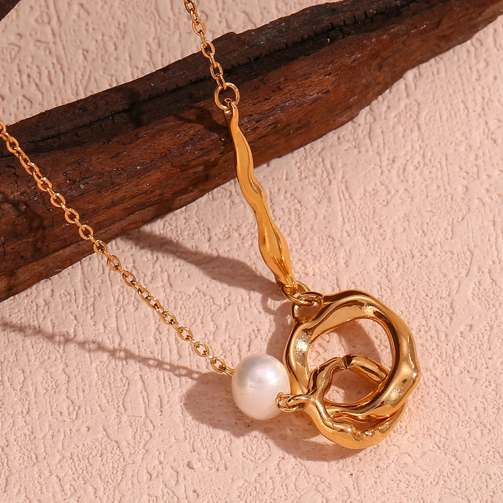 Luminous Elegance: Freshwater Pearl Liquid Loop Necklace