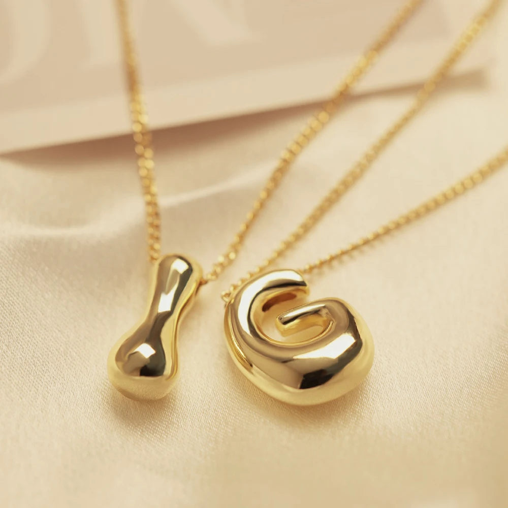 Chunky Golden Initial Letter Bubble Pendant Necklace