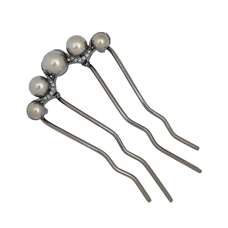 Elegant Metal U-Shaped Hair Stick Clips with Faux Pearl Accents