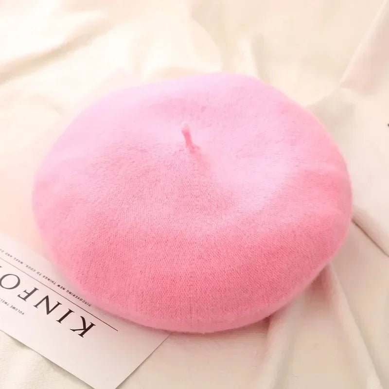 Elegant Women’s Wool Beret - French Artist-Style Winter Beanie Hat