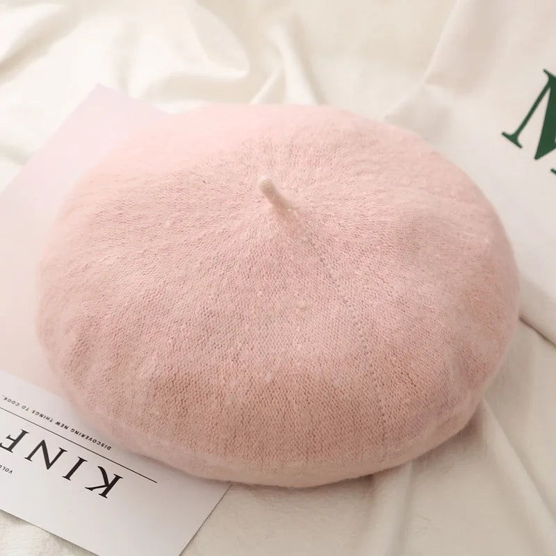 Elegant Women’s Wool Beret - French Artist-Style Winter Beanie Hat