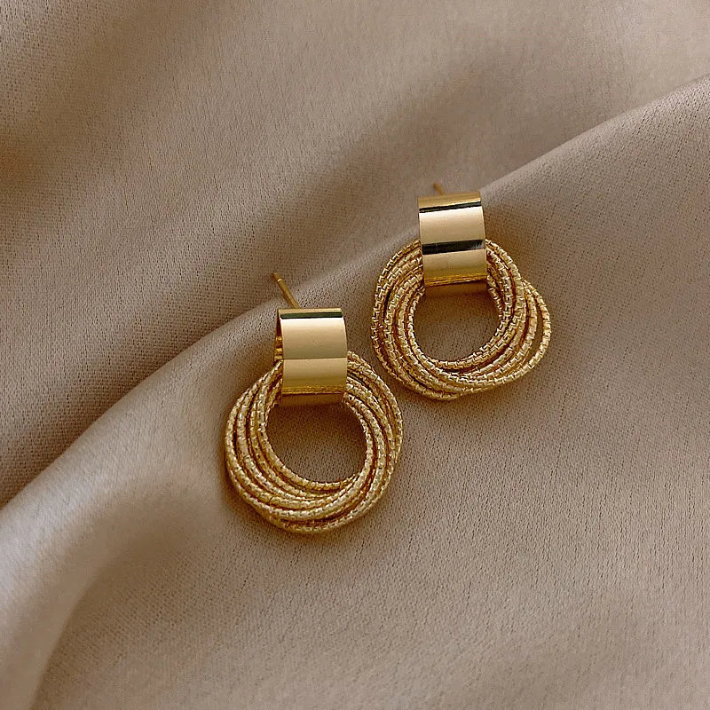 Retro Gold and Silver Multi-Circle Stud Earrings
