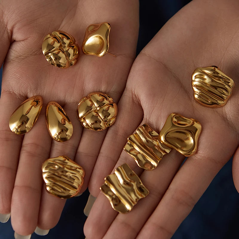 Geometric Pleated Stud Earring Set
