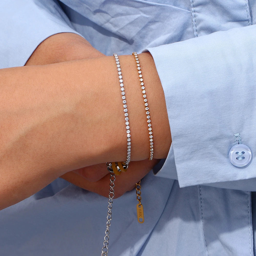 Minimalist Zircon Chain Necklace and Bracelet Set