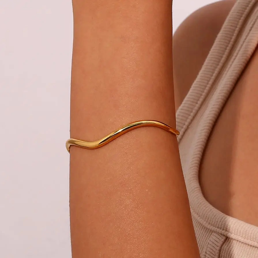 Wave-Inspired Stainless Steel Cuff Bracelet