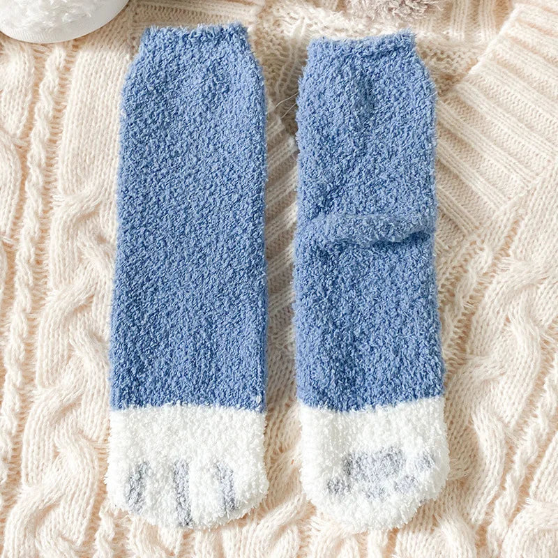 Cozy Cat Claw Coral Velvet Socks for Autumn & Winter
