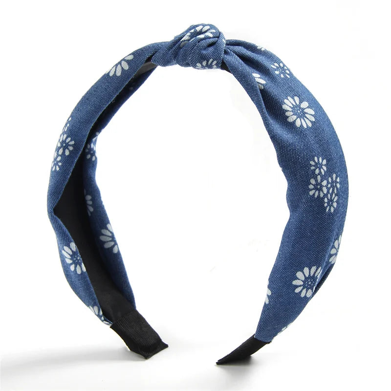 Knotted Denim Print Headband for Women and Girls