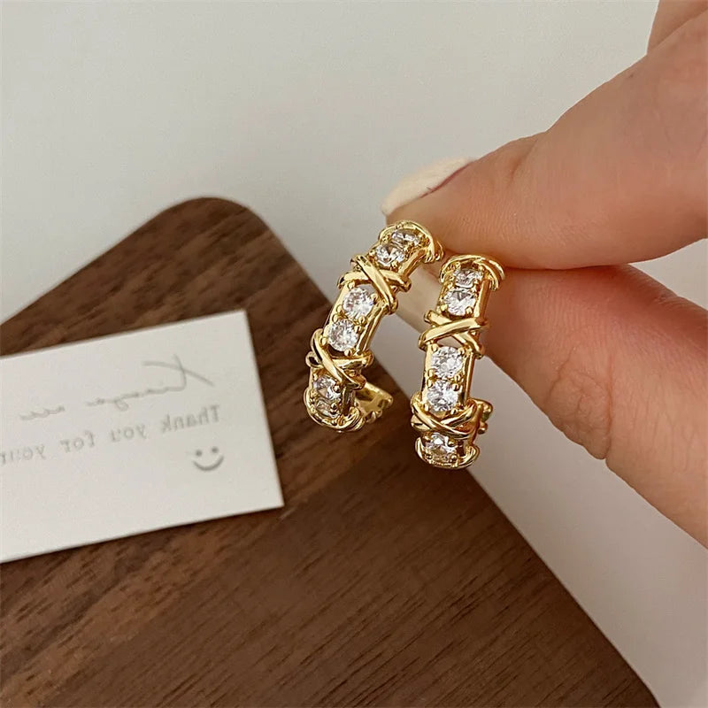 Chic Inlaid X-Shape Cross C-Shaped Earrings