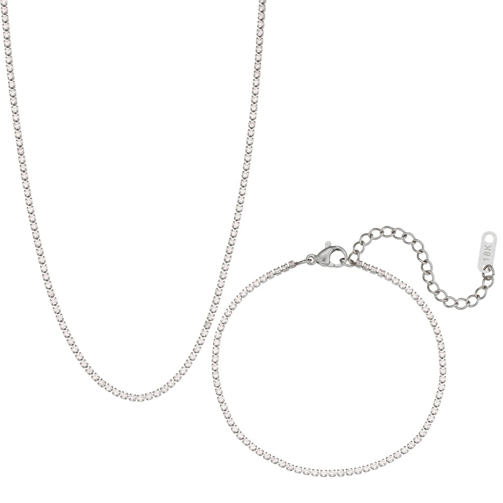 Minimalist Zircon Chain Necklace and Bracelet Set