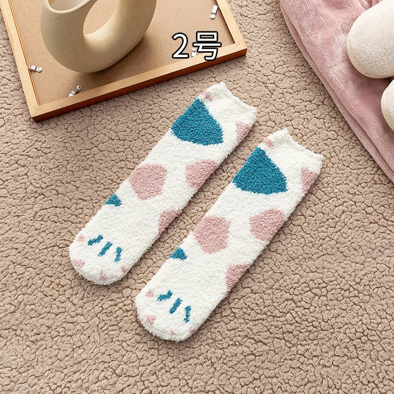 Cozy Cat Claw Coral Velvet Socks for Autumn & Winter