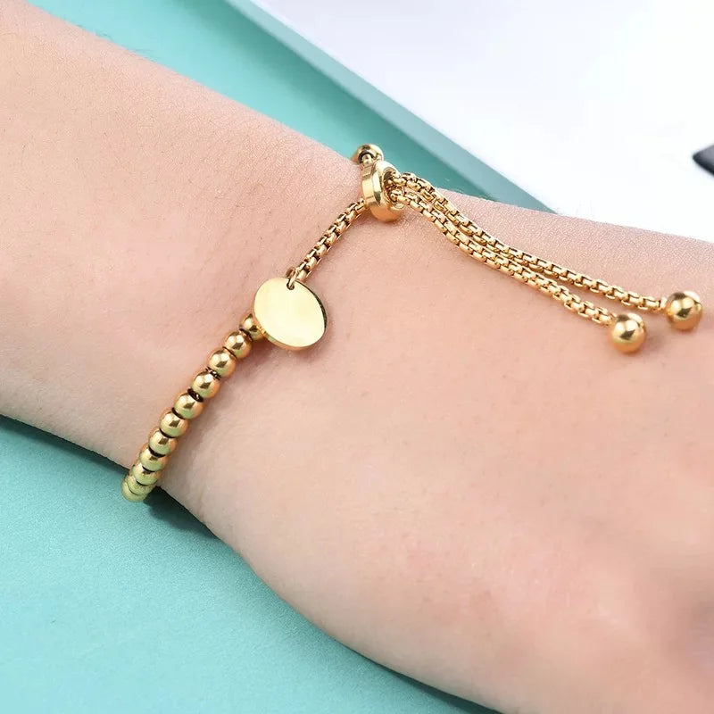 Adjustable Small Ball Beaded Bracelet with elegant Tag