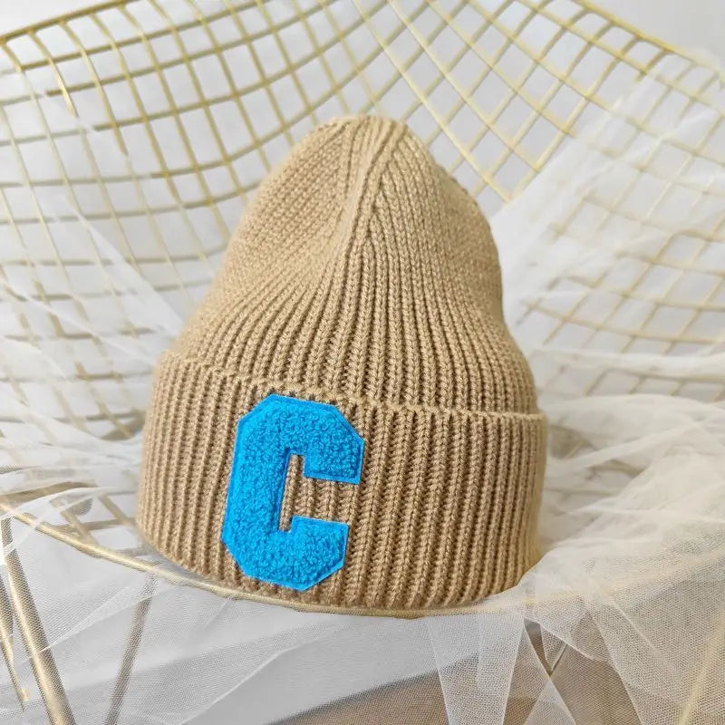 Unisex Winter Knitted Beanie with Big "C" Letter - Available in Multiple Colors