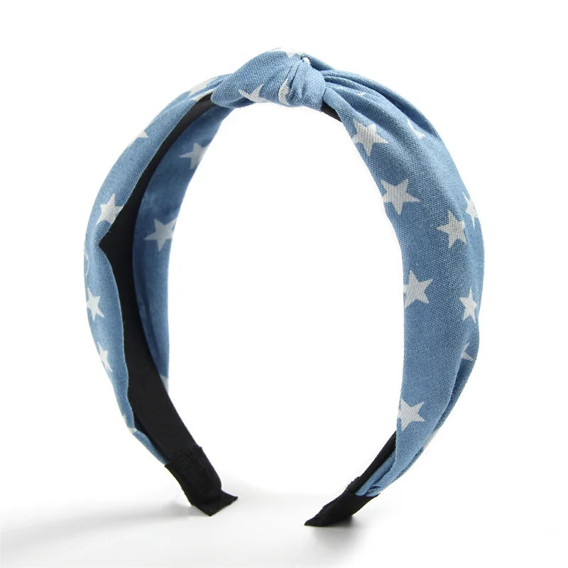 Knotted Denim Print Headband for Women and Girls