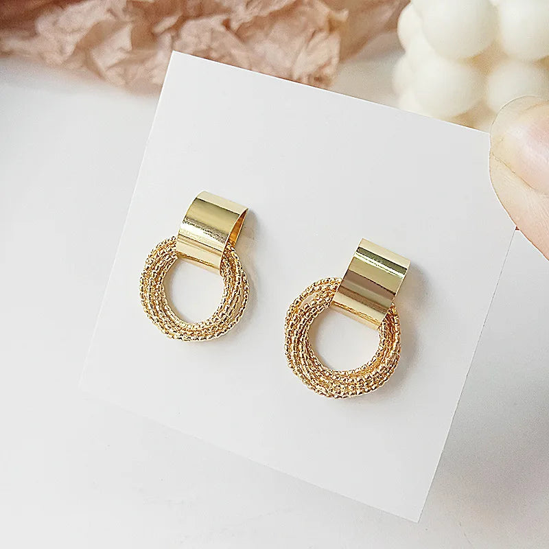 Retro Gold and Silver Multi-Circle Stud Earrings
