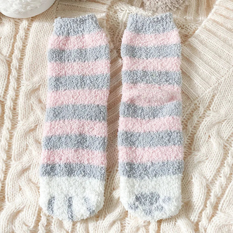 Cozy Cat Claw Coral Velvet Socks for Autumn & Winter