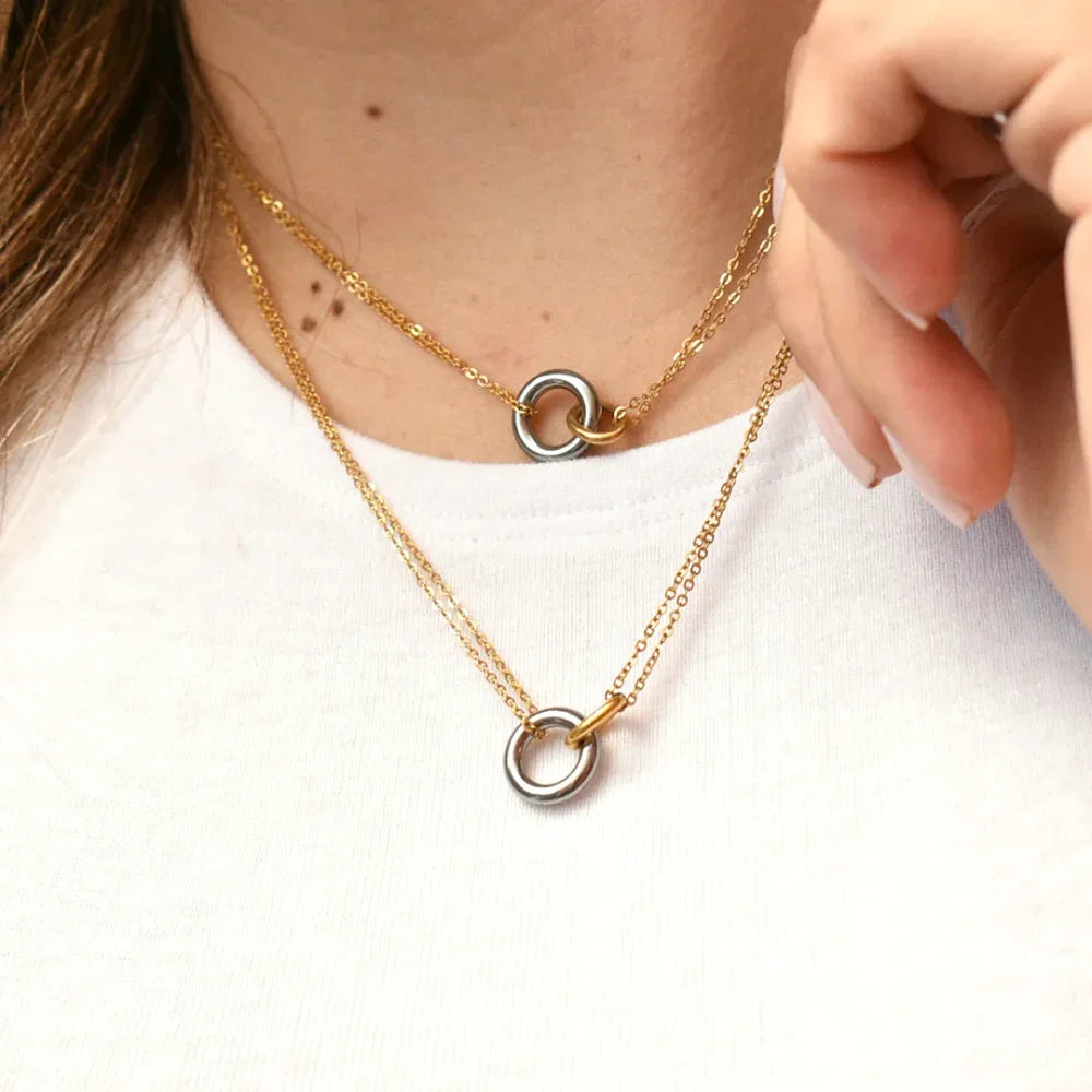 Elysian Harmony Double Circle Pendant Necklace