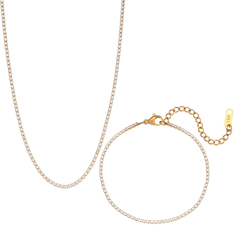 Minimalist Zircon Chain Necklace and Bracelet Set