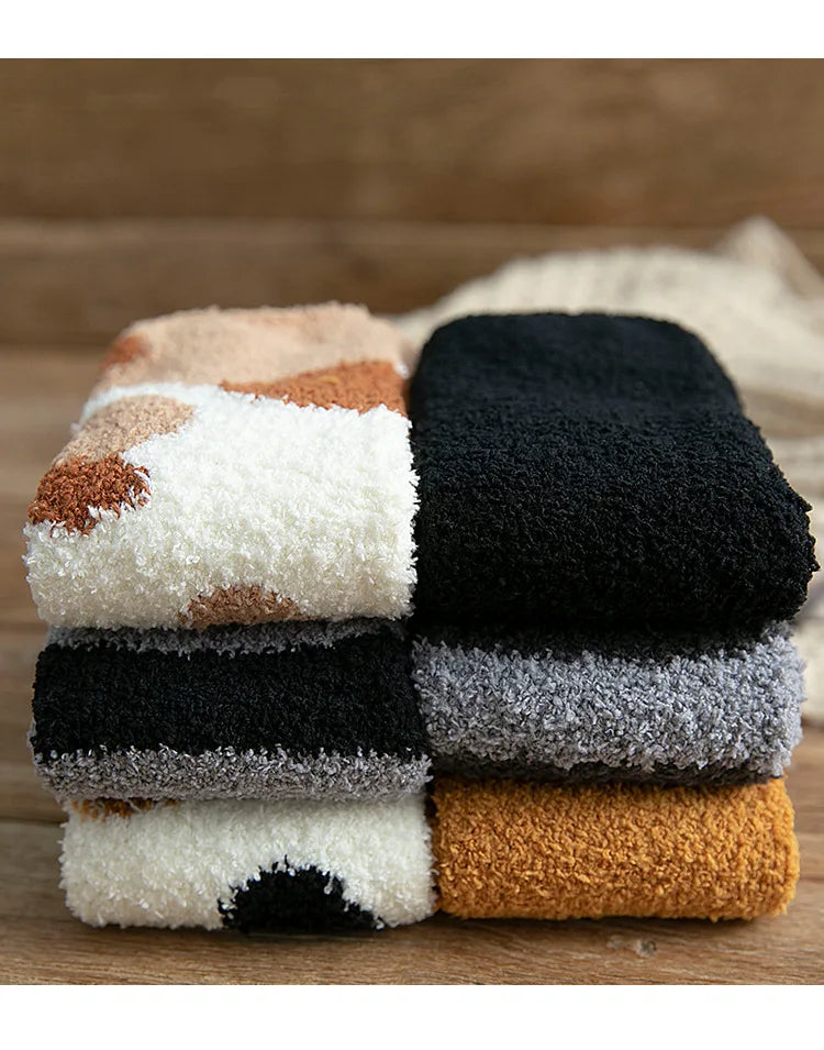 Cozy Cat Claw Coral Velvet Socks for Autumn & Winter