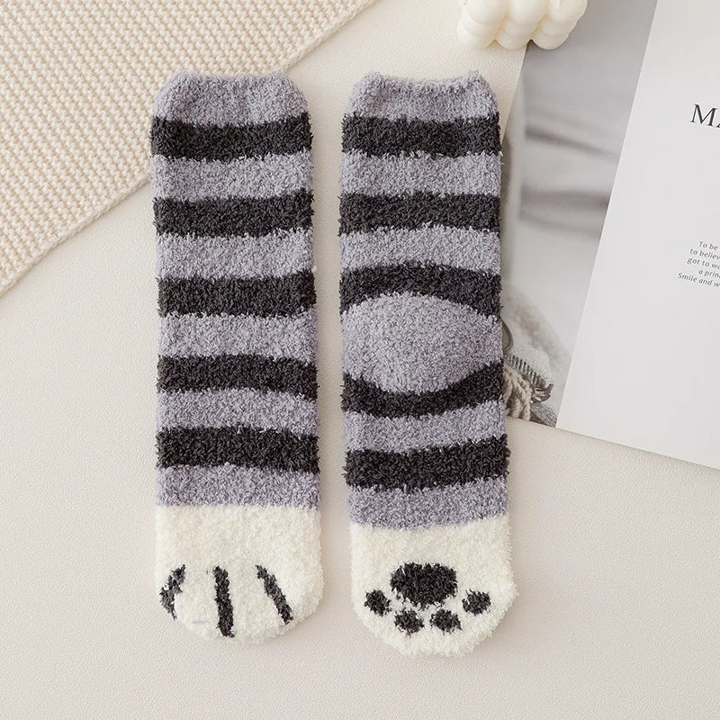 Cozy Cat Claw Coral Velvet Socks for Autumn & Winter