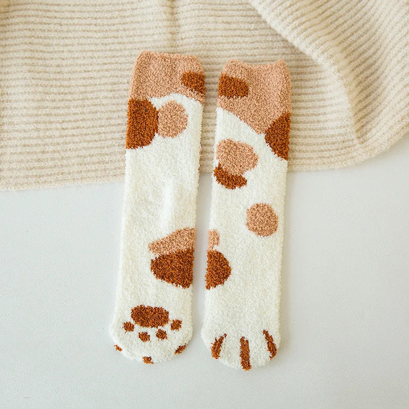 Cozy Cat Claw Coral Velvet Socks for Autumn & Winter