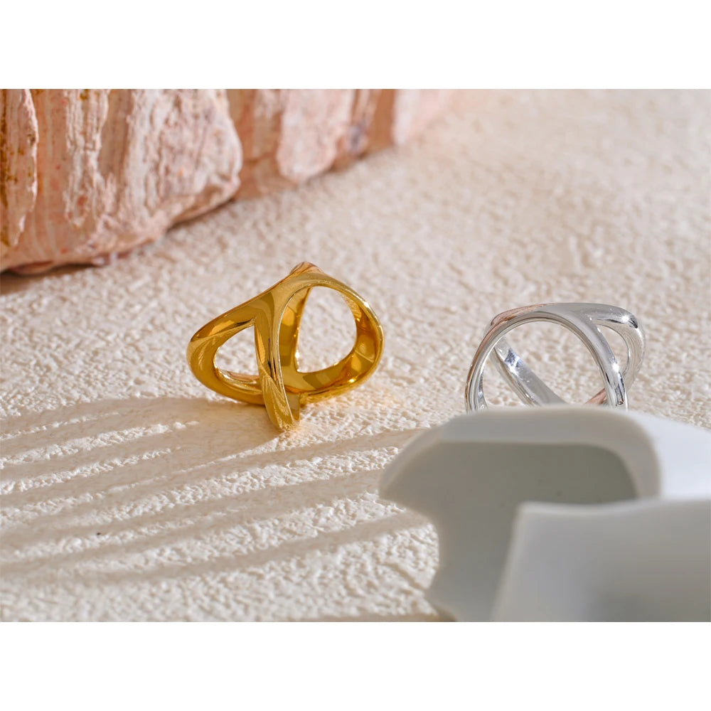 Geometric X-Shape Stainless Steel Statement Ring