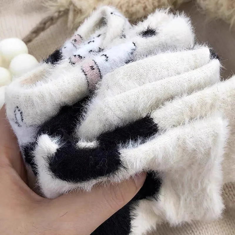 Kawaii Cow Print Plush Velvet Winter Socks