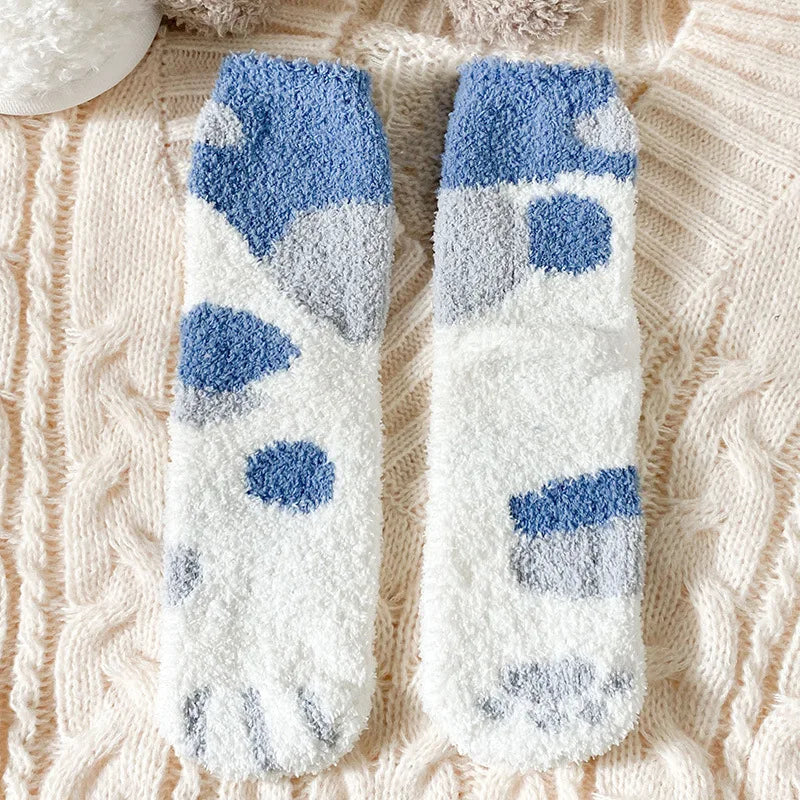 Cozy Cat Claw Coral Velvet Socks for Autumn & Winter