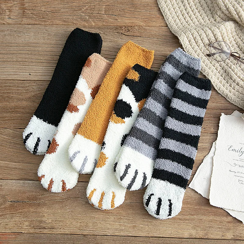 Cozy Cat Claw Coral Velvet Socks for Autumn & Winter