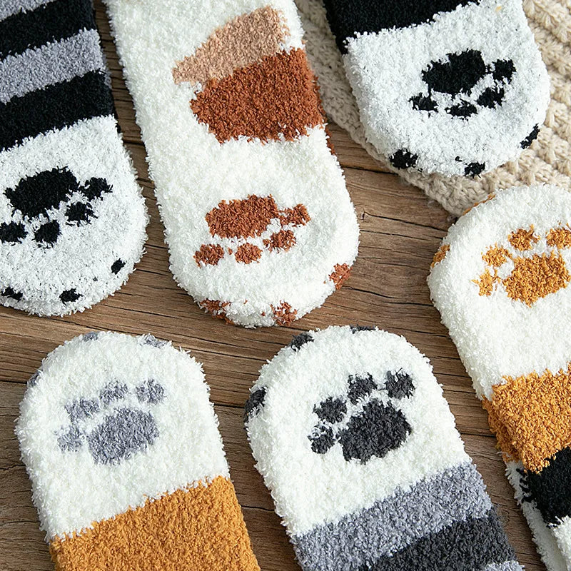 Cozy Cat Claw Coral Velvet Socks for Autumn & Winter