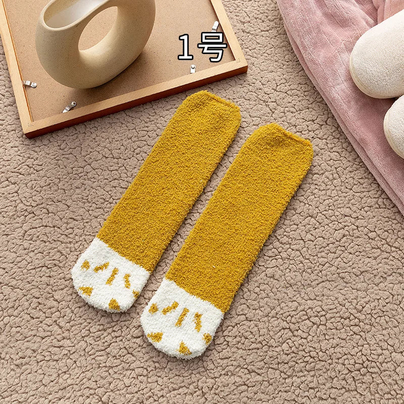 Cozy Cat Claw Coral Velvet Socks for Autumn & Winter