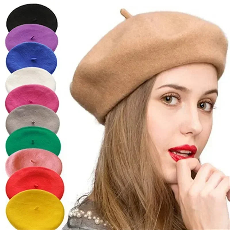 Elegant Women’s Wool Beret - French Artist-Style Winter Beanie Hat