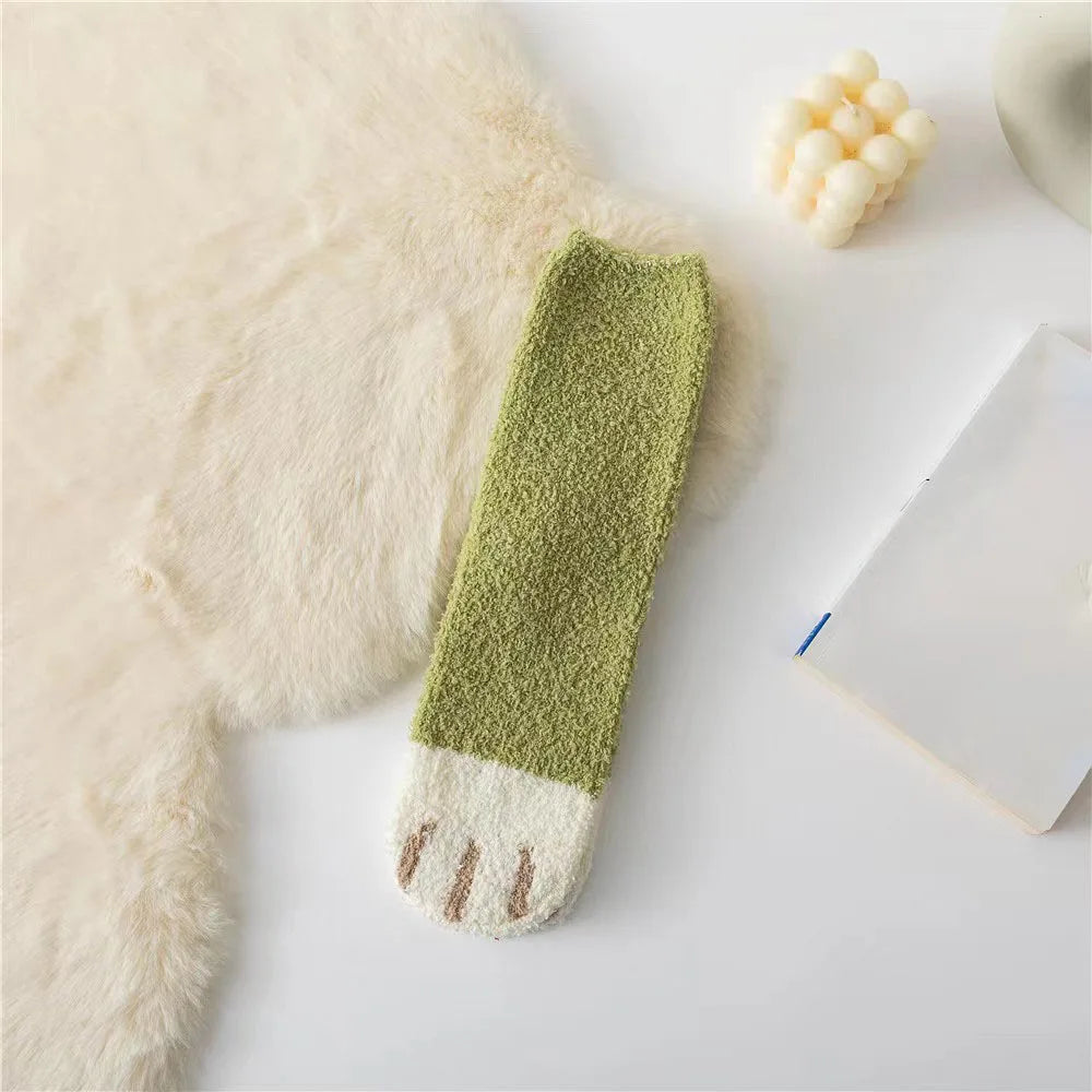 Cozy Cat Claw Coral Velvet Socks for Autumn & Winter
