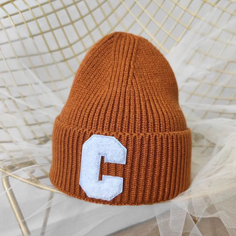 Unisex Winter Knitted Beanie with Big "C" Letter - Available in Multiple Colors