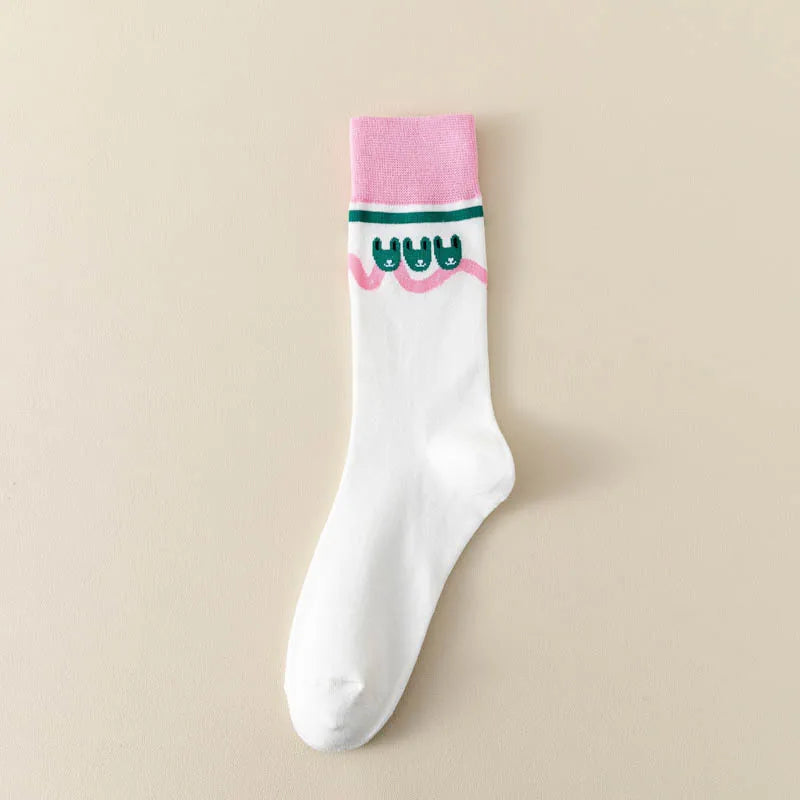 Cheerful Cartoon Bunny Mid-Cube Socks
