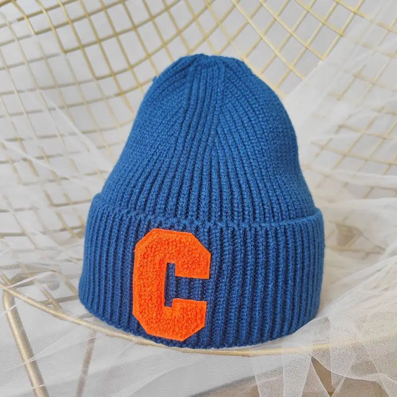 Unisex Winter Knitted Beanie with Big "C" Letter - Available in Multiple Colors